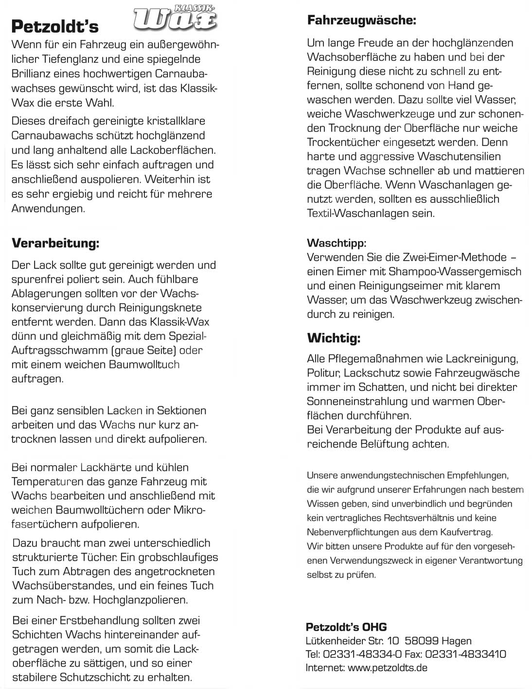 klassik-wax anleitung autowachs petzoldts
