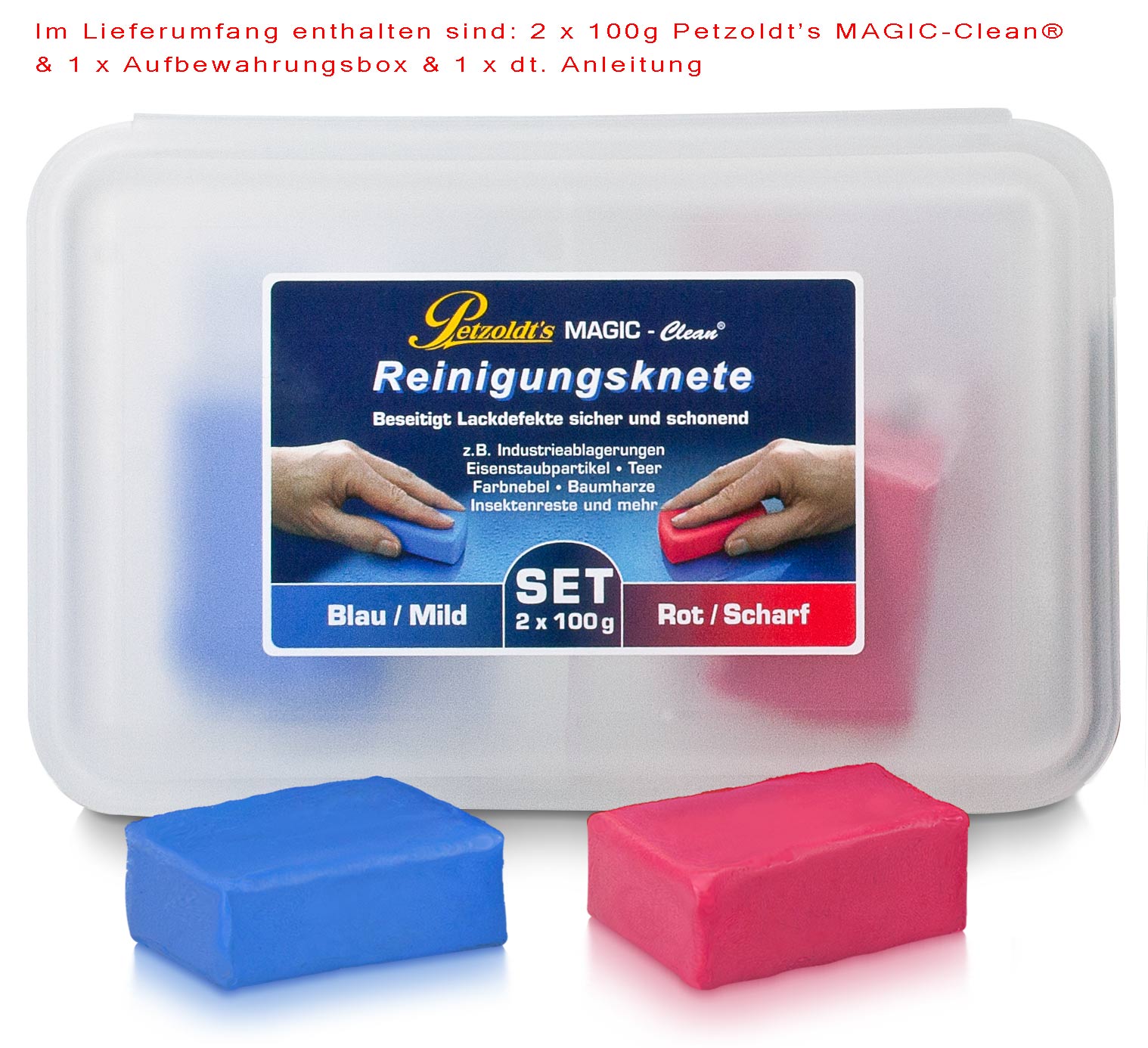 2x100g reinigungsknete petzoldts magic-clean blau rot